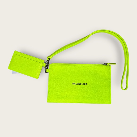 BALENCIAGA Cash Pouch with Card Holder Neon Yellow OS NEW - Picture 2 of 8